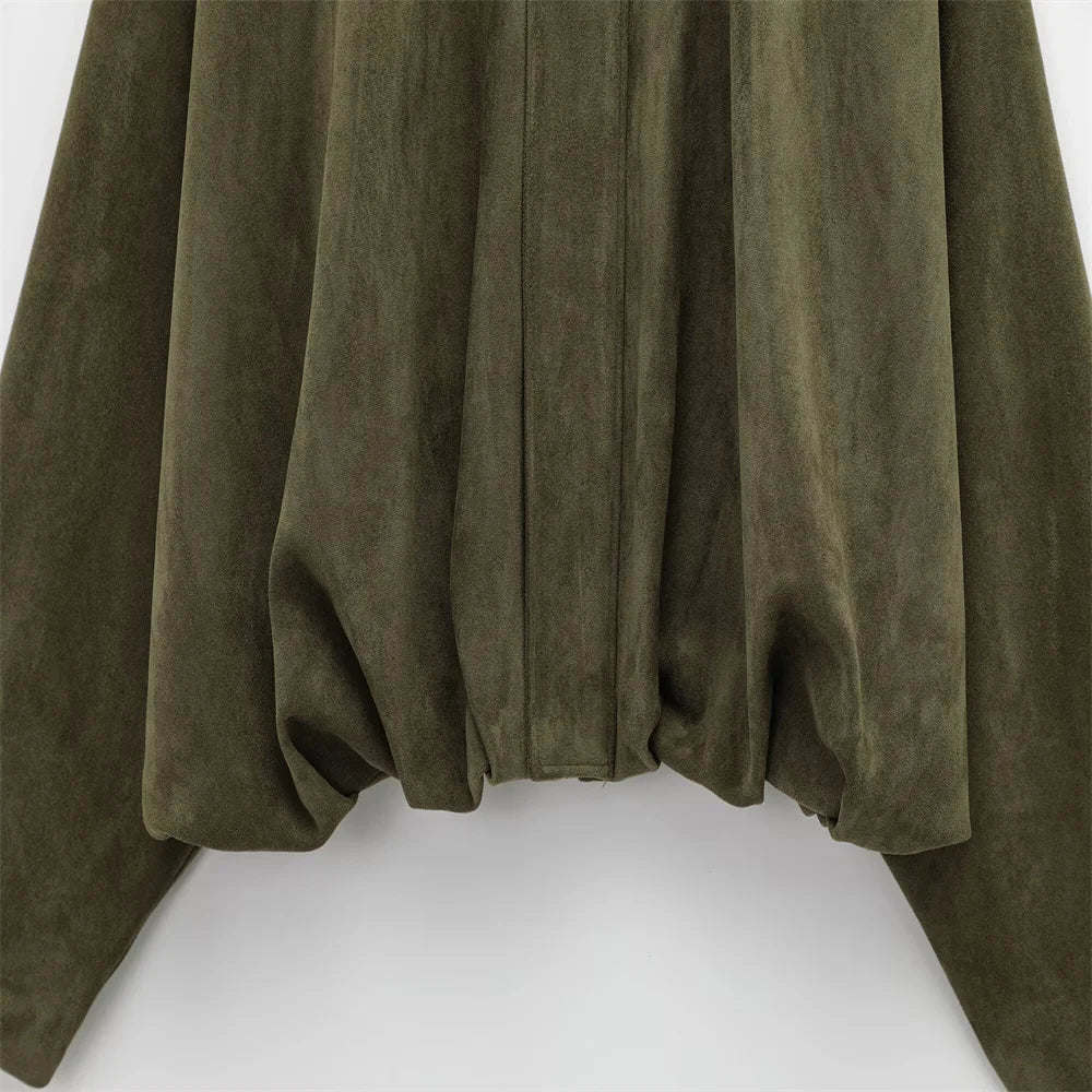 Women Faux Suede Collared Jacket