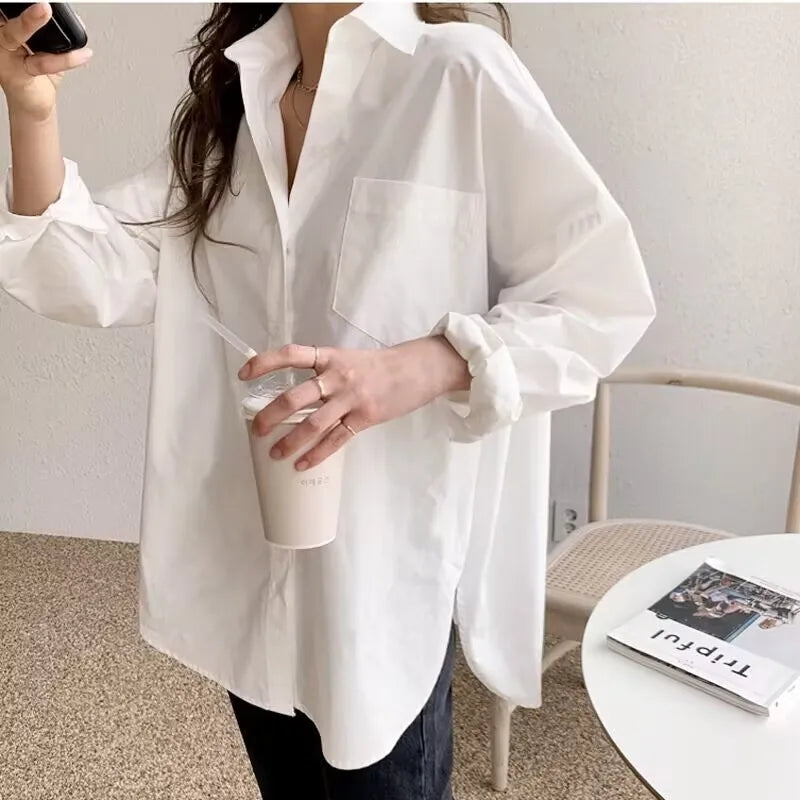 Elegant White Casual Loose Blouses