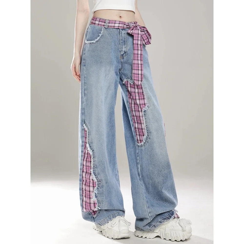 Women Check Red Jeans