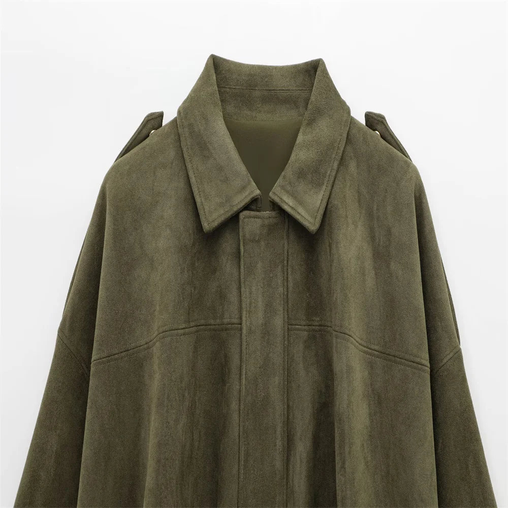 Women Faux Suede Collared Jacket