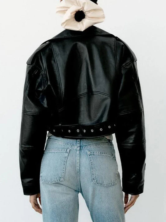 TRAF Women Leather Short Jacket