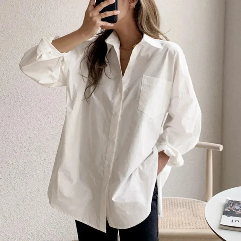 Elegant White Casual Loose Blouses