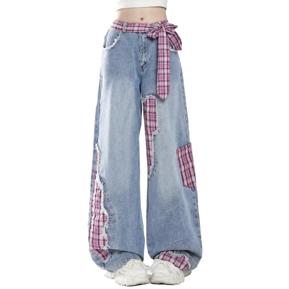 Women Check Red Jeans