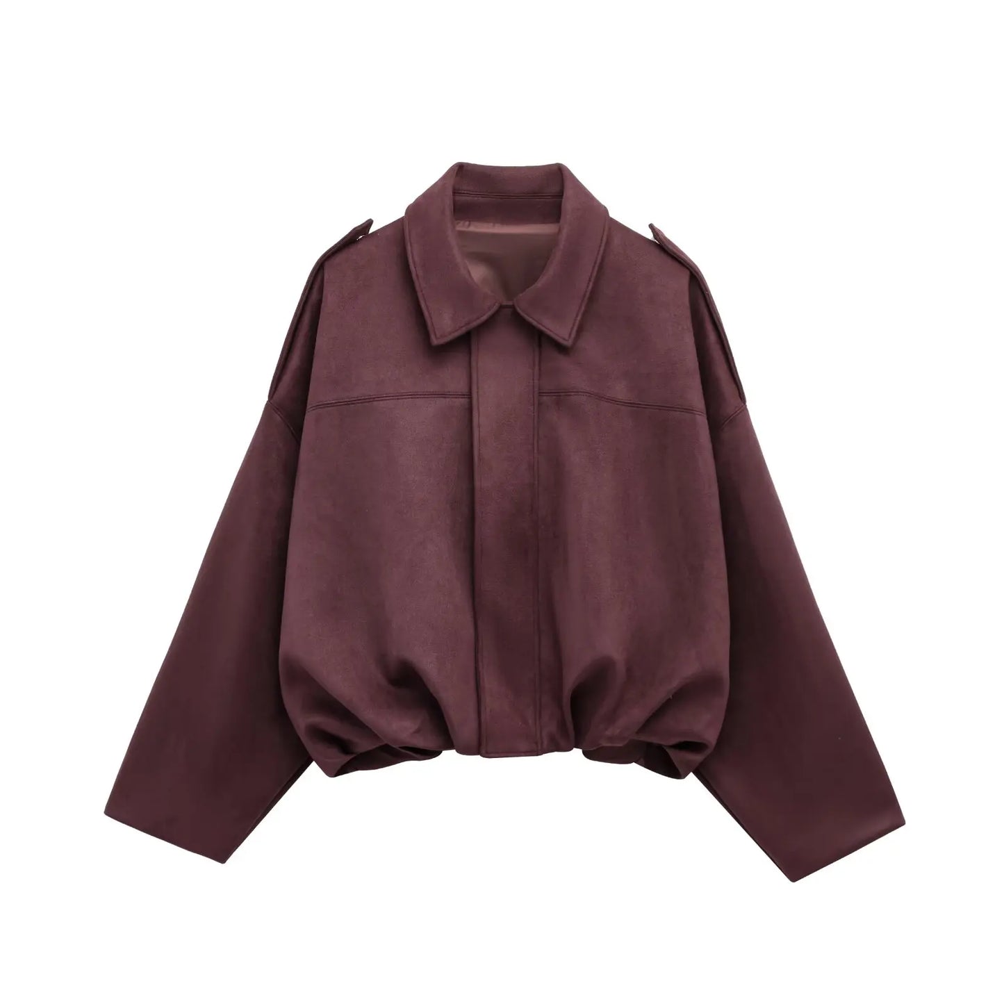 Women Faux Suede Collared Jacket