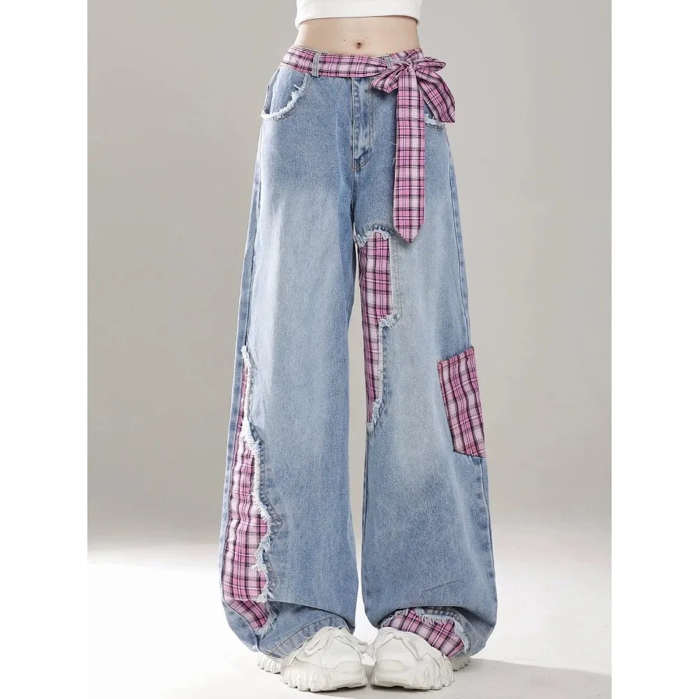 Women Check Red Jeans