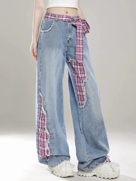 Women Check Red Jeans