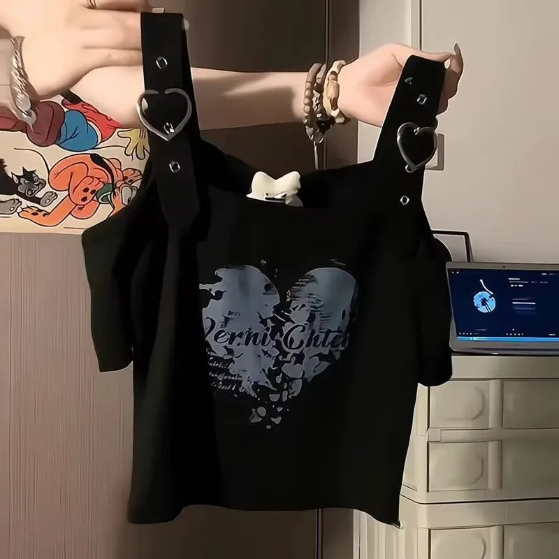 Women Off Shoulder T-shirt Heart-shaped