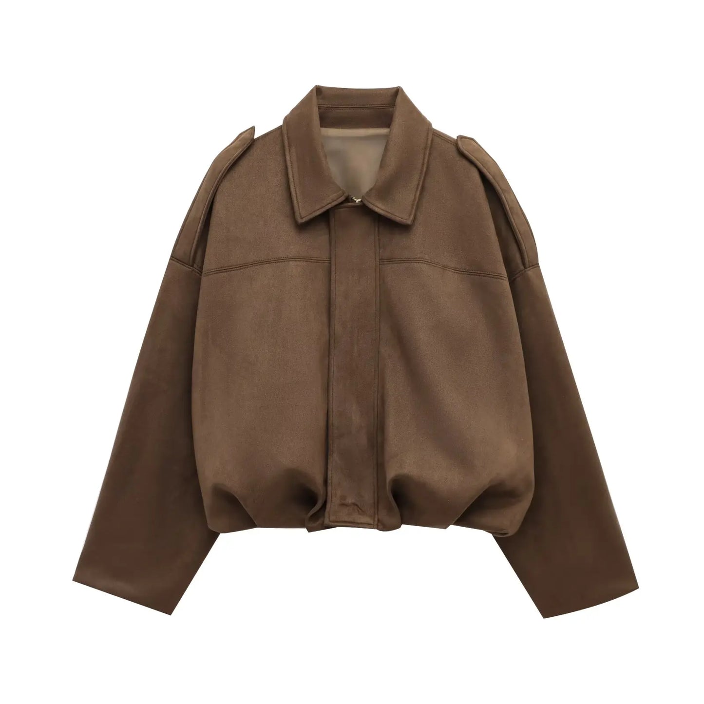 Women Faux Suede Collared Jacket