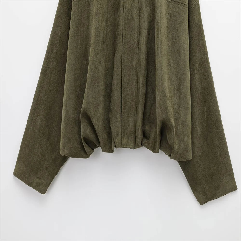 Women Faux Suede Collared Jacket