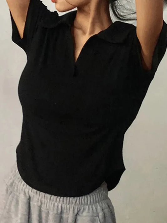Women Short Sleeve Lapel Top