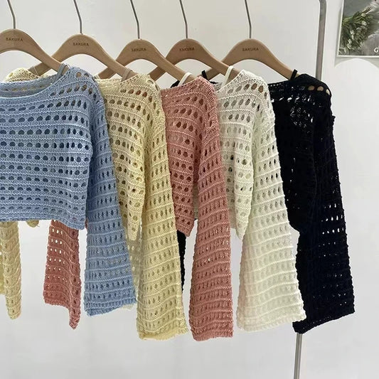 Women Long Sleeve Crochet Swimwear
