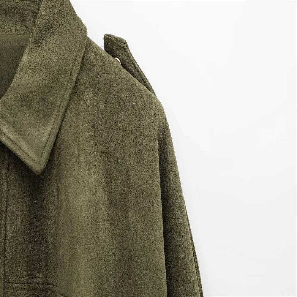 Women Faux Suede Collared Jacket