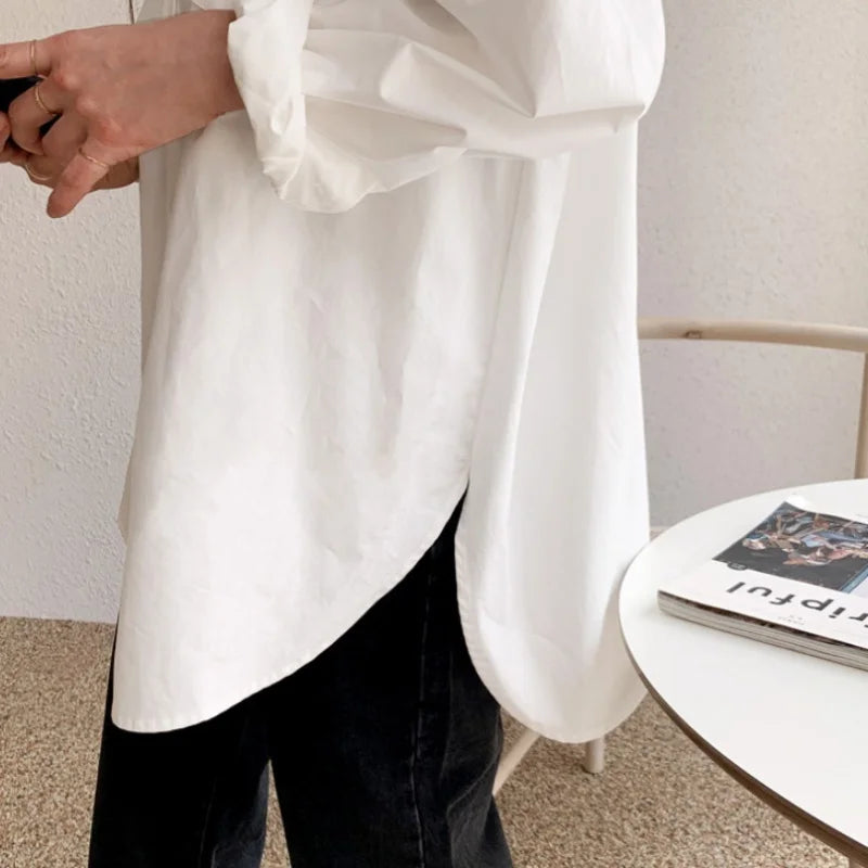 Elegant White Casual Loose Blouses
