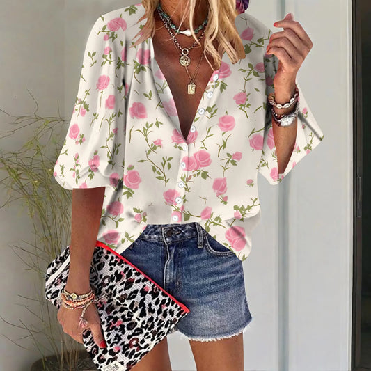 Women Vintage Dainty Pink Rose Florals