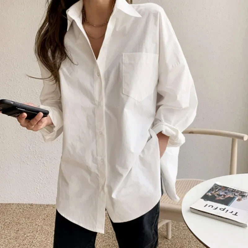 Elegant White Casual Loose Blouses