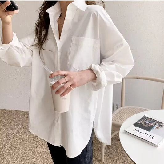 Elegant White Casual Loose Blouses