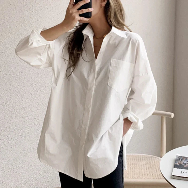 Elegant White Casual Loose Blouses