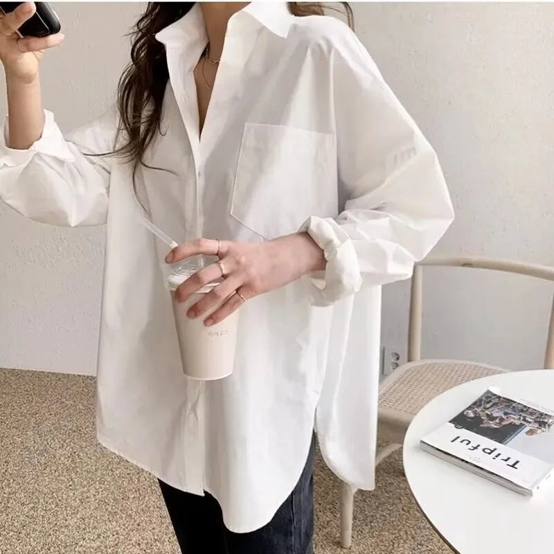 Elegant White Casual Loose Blouses